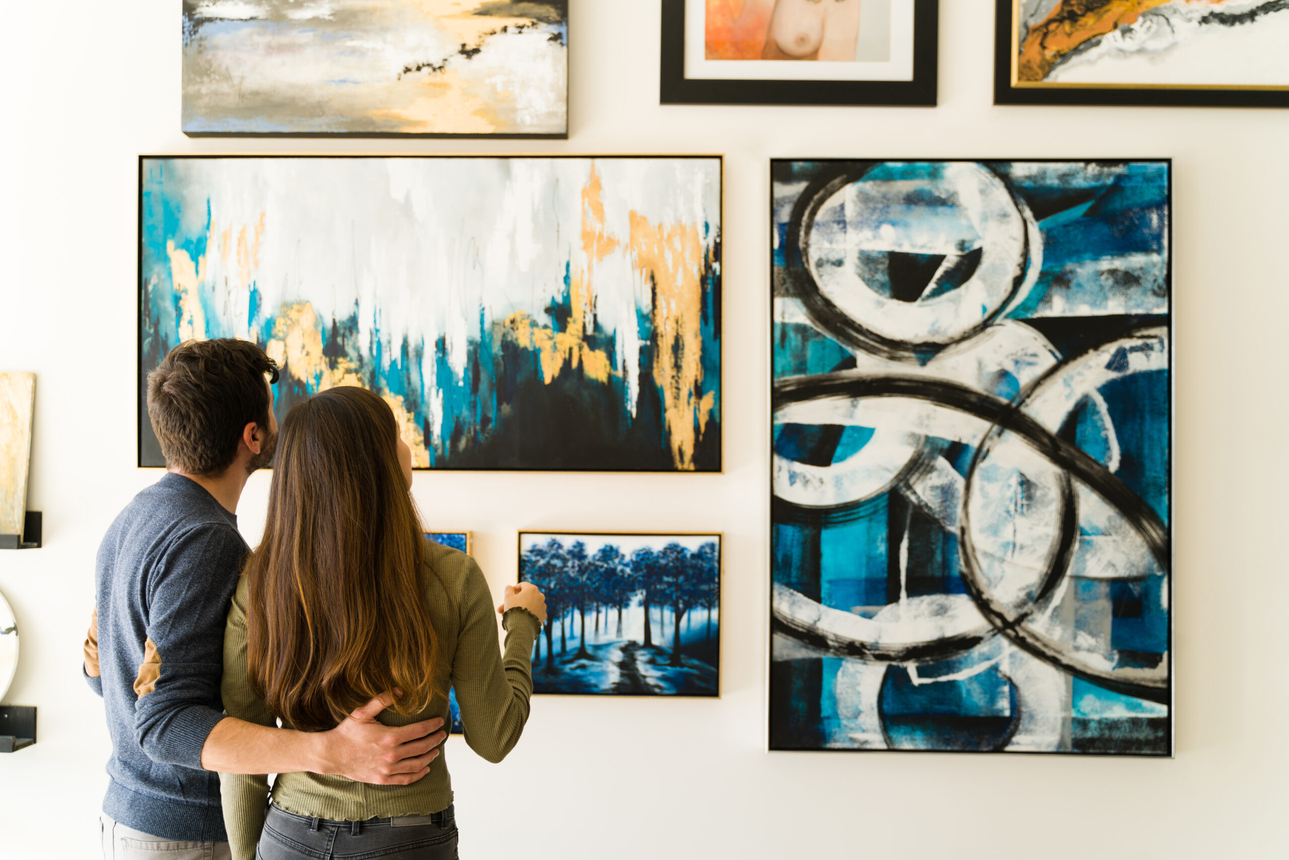 Expensive artwork hanging in a gallery